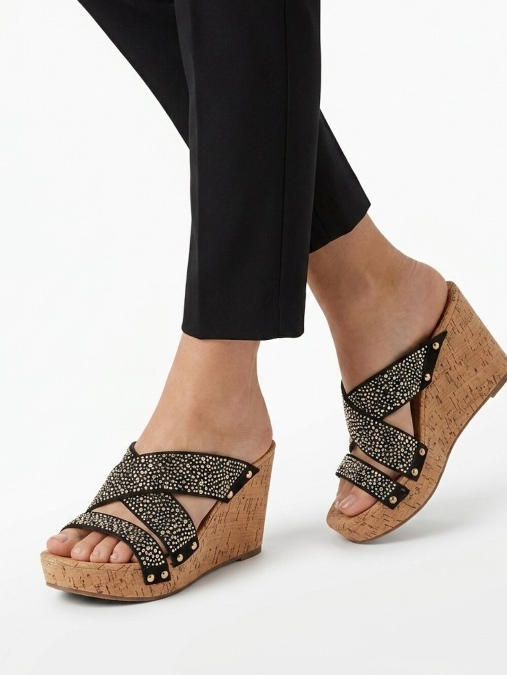 XOXO Belicia Studs Cork Wedge Platform  Slides Sandals  sz 7